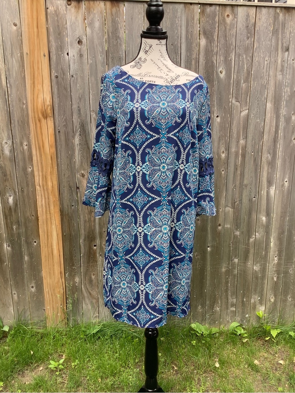Luxology Navy and Aqua Mosaic Midi Dress